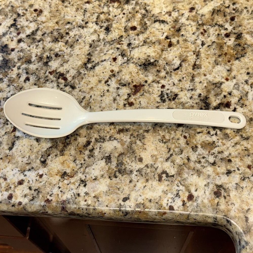 Vintage Pyrex Accessories 2115-1 White Slotted Serving Spoon USA